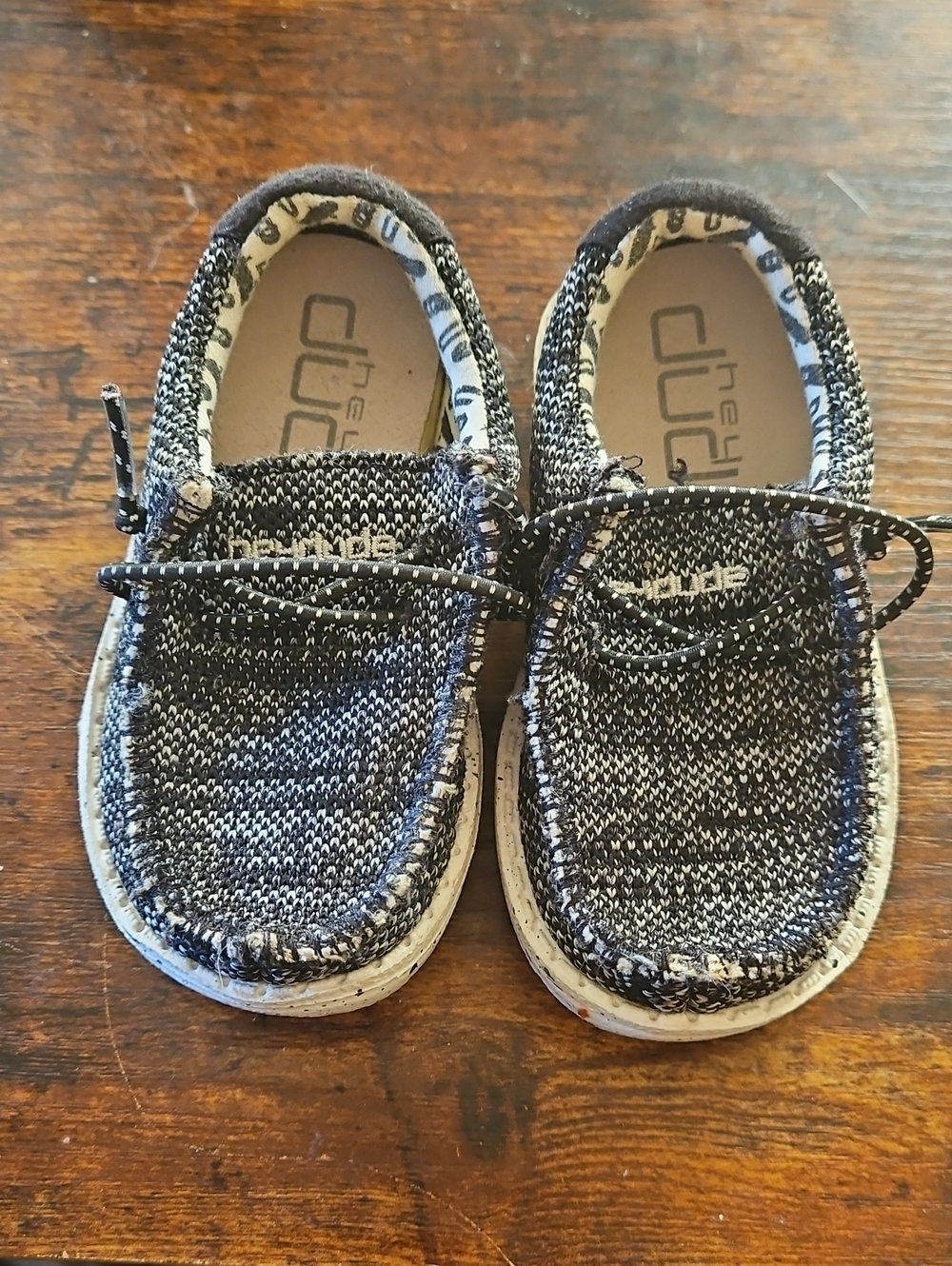 Hey Dude Kids Slip-On Moccasins - Black and White Knit
